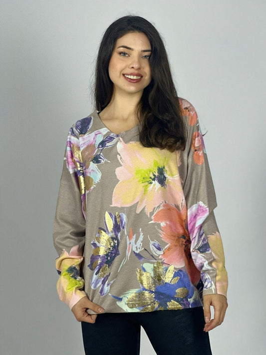 Sweater Spandex Estampado Floral con Brillo