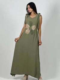 Vestido Lino Flor Brillos