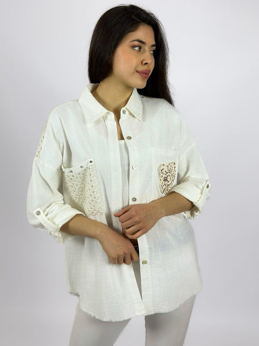 Blusa Lino Dorso y Bolsillo Tejido