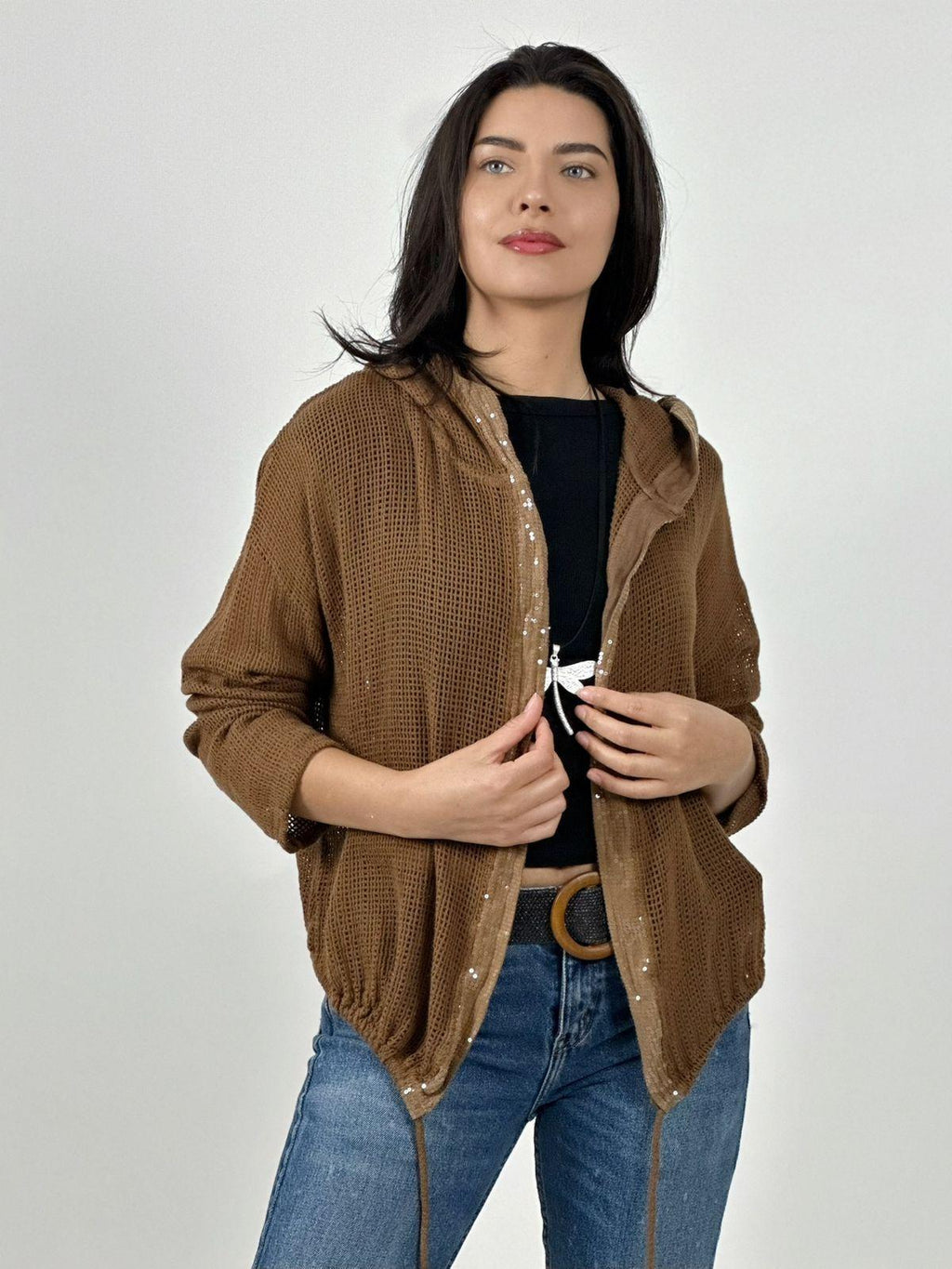 Bomber Italiana Tejida Bordes con Brillos