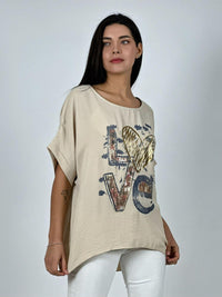 Polera Algodón Love Corazón Brillante