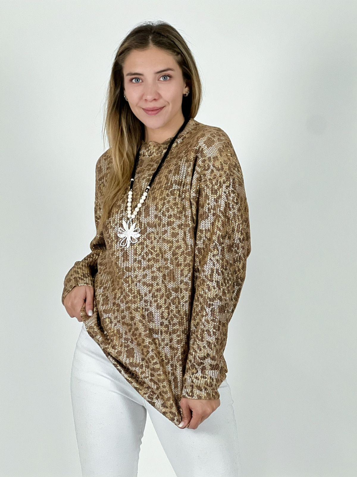 Sweater de Hilo Estampado Print con Brillos