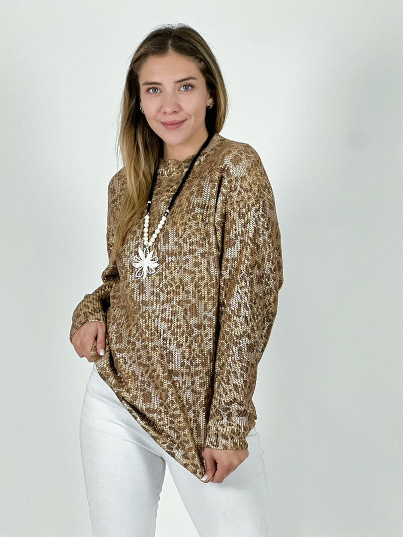 Sweater de Hilo Estampado Print con Brillos
