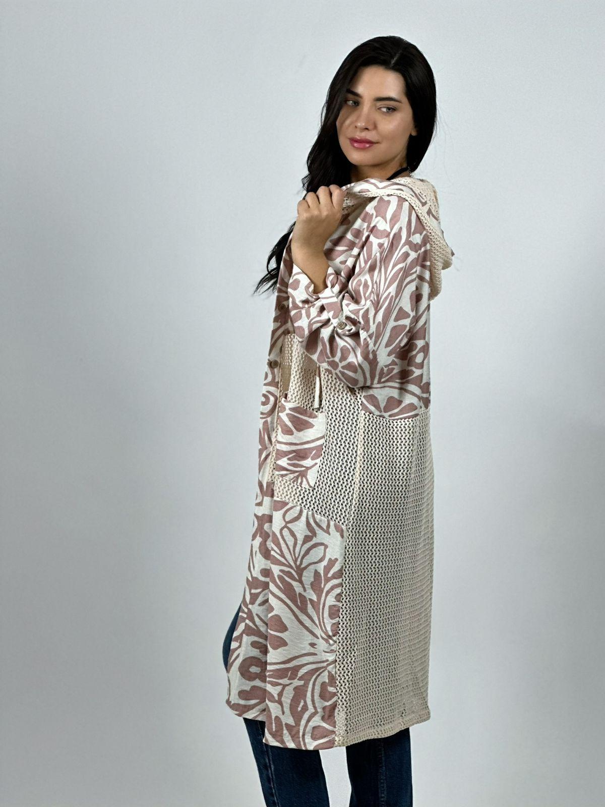 Tapado Lino Tejido con Estampado Hojas