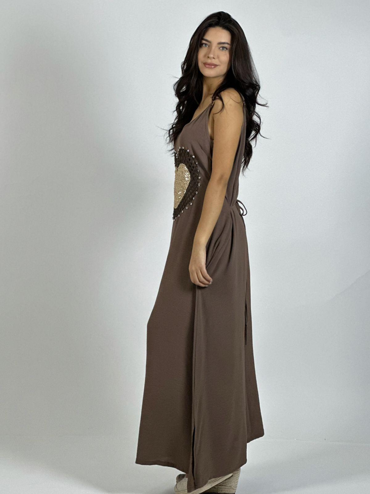 Vestido Lino Corazón Doble Tejido y Brillos