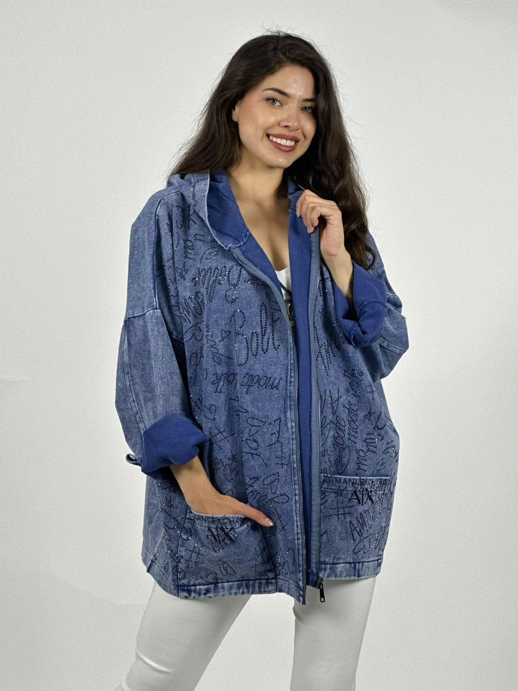 Chaqueta Mezclilla Letras Brillantes