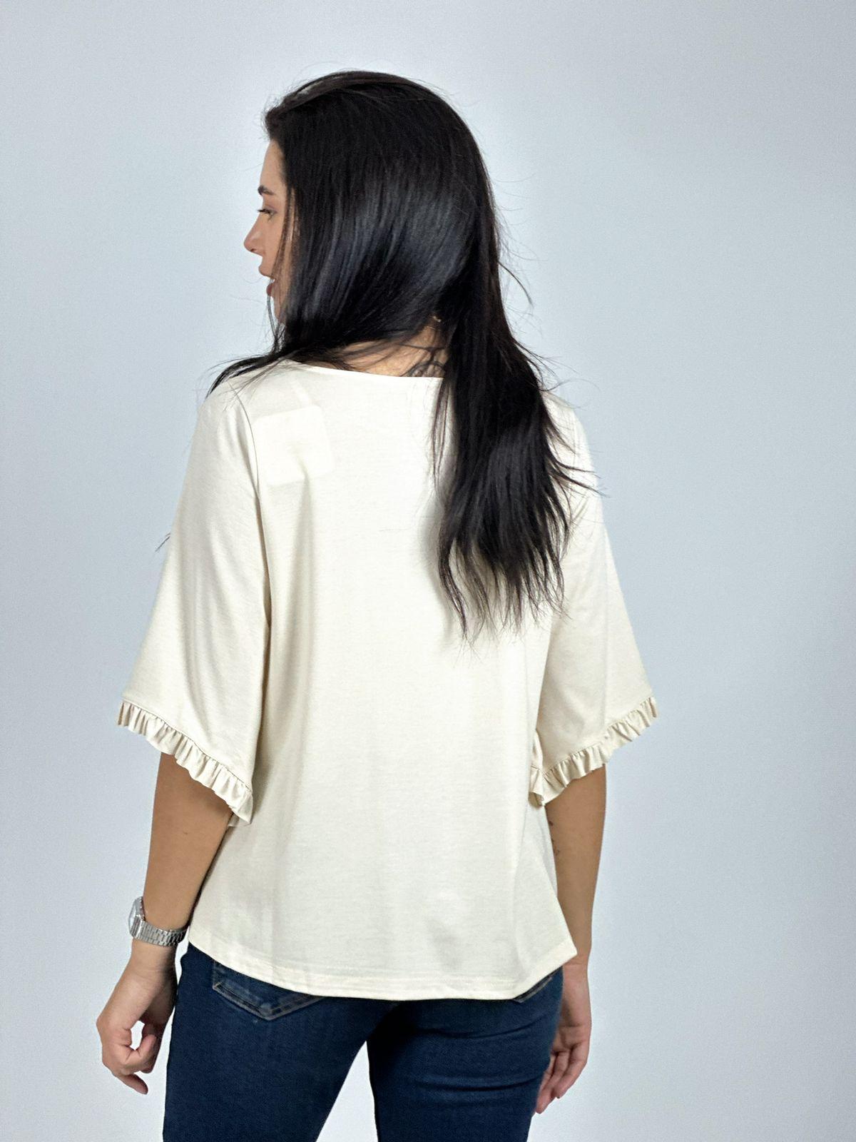 Blusa Viscosa Mangas Farolaos con Collar