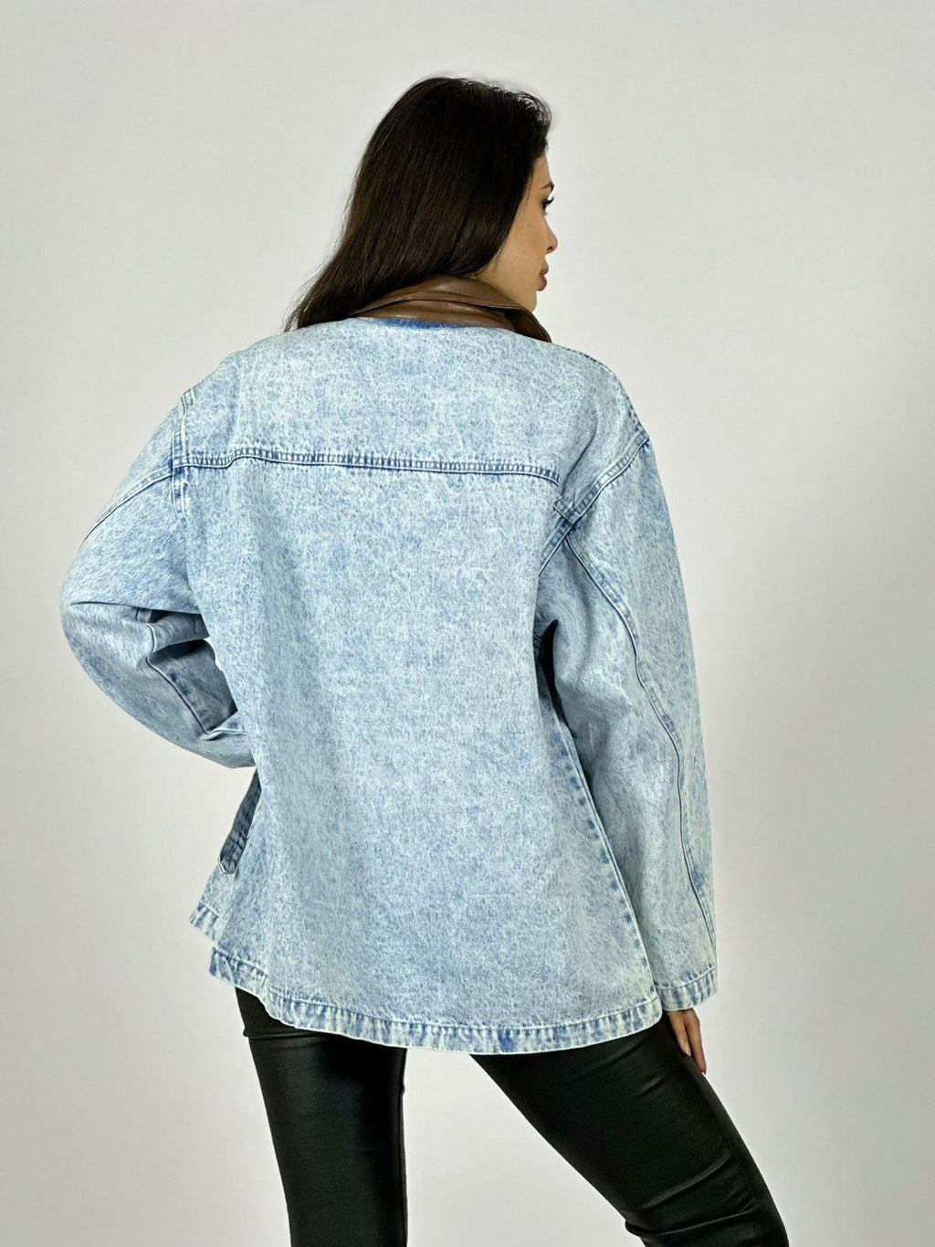 Chaqueta Mezclilla Cuello Cuerina