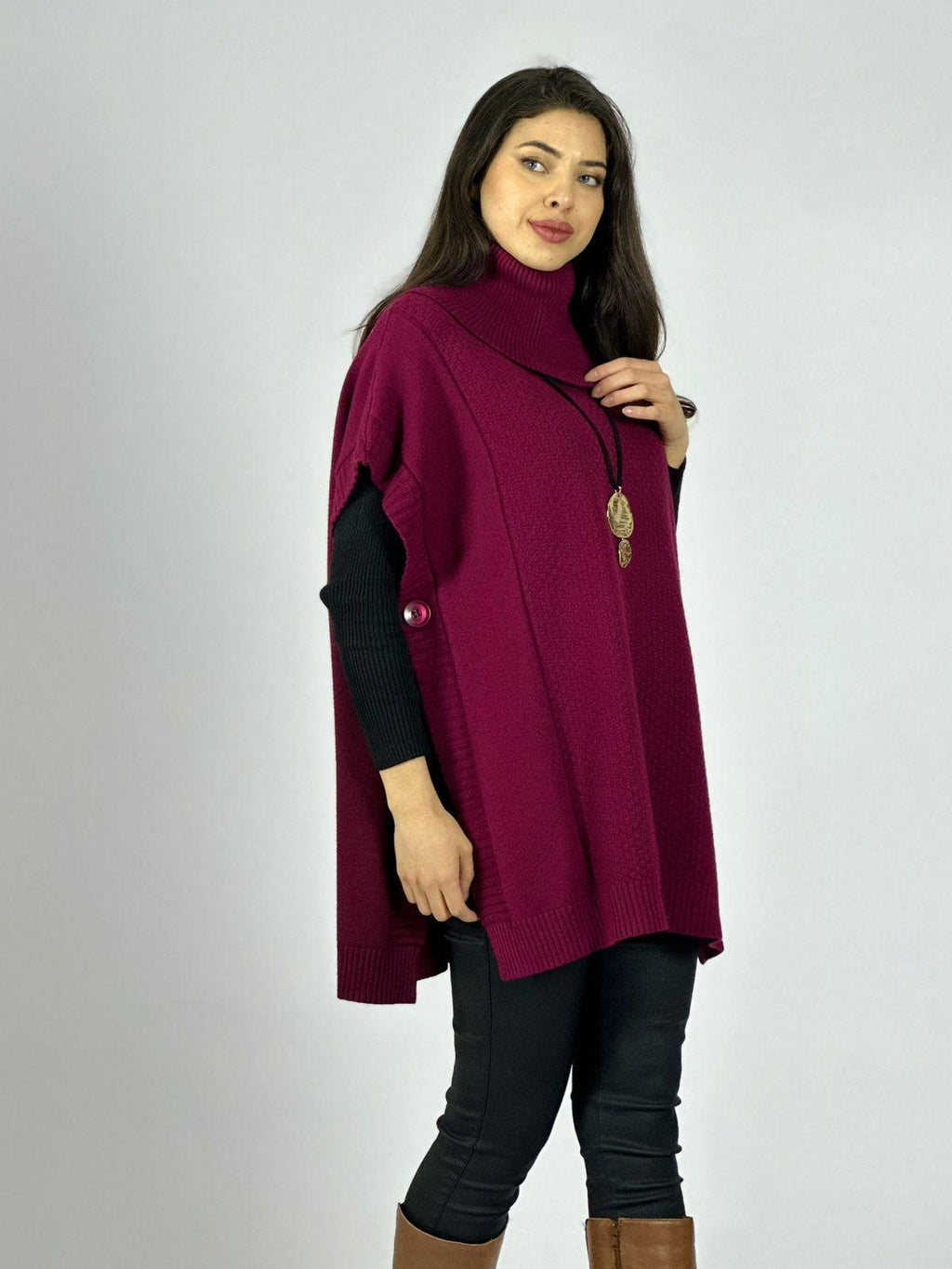 Sweater Tipo Poncho Lana Cuello Tortuga