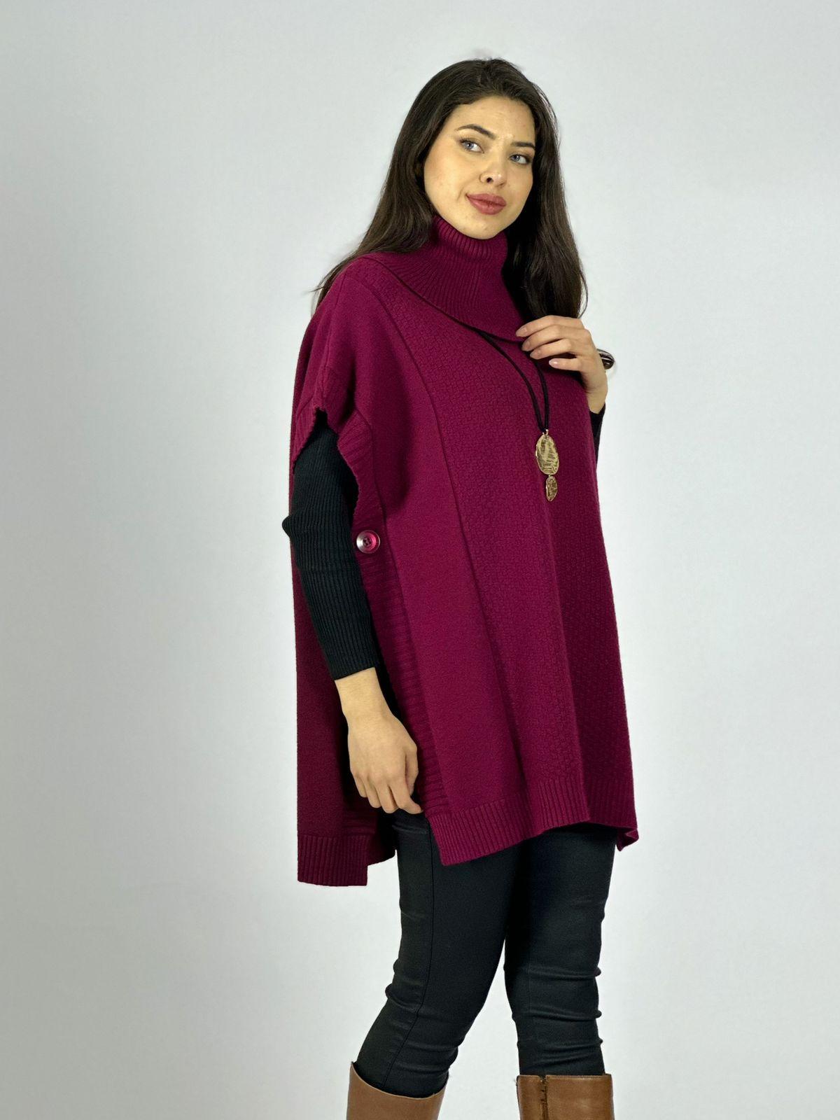 Sweater Tipo Poncho Lana Cuello Tortuga