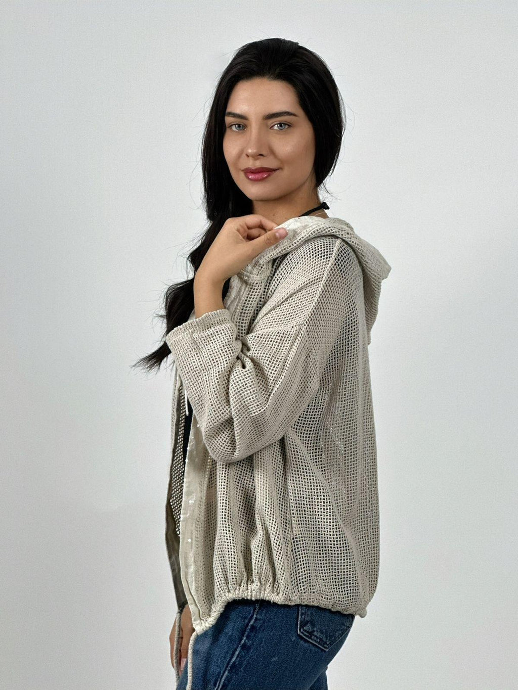 Bomber Italiana Tejida Bordes con Brillos