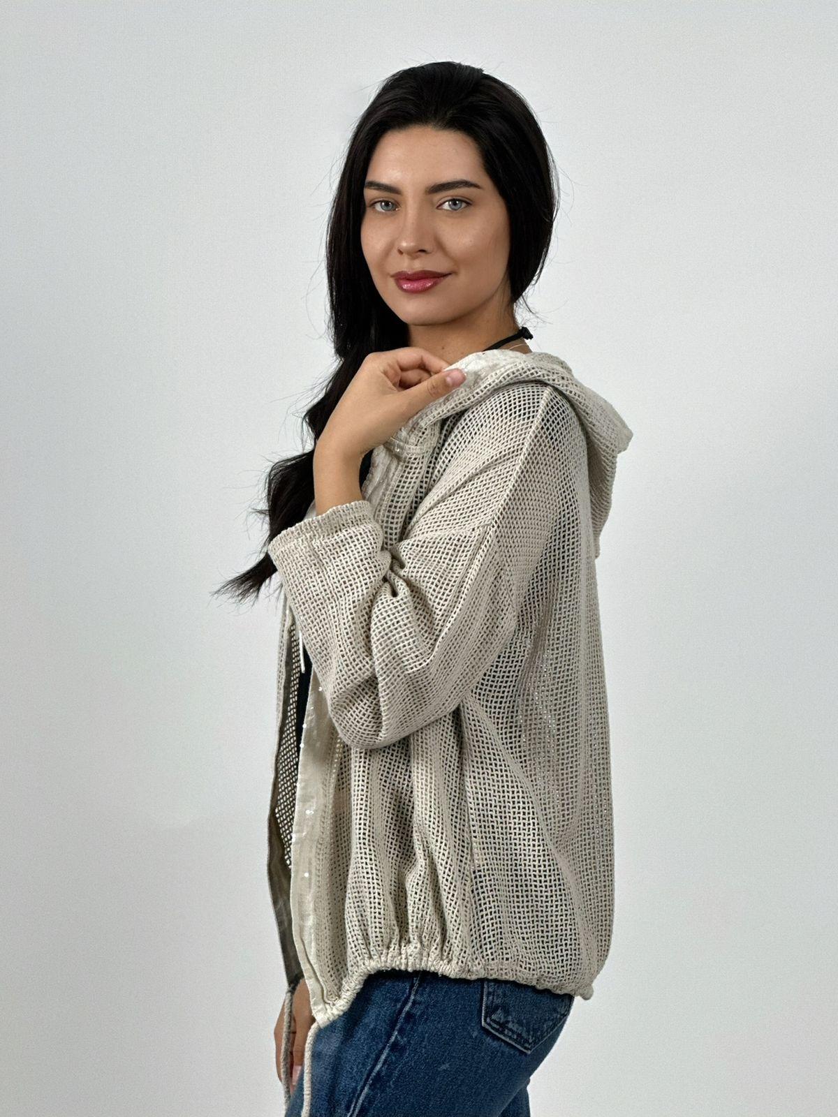 Bomber Italiana Tejida Bordes con Brillos