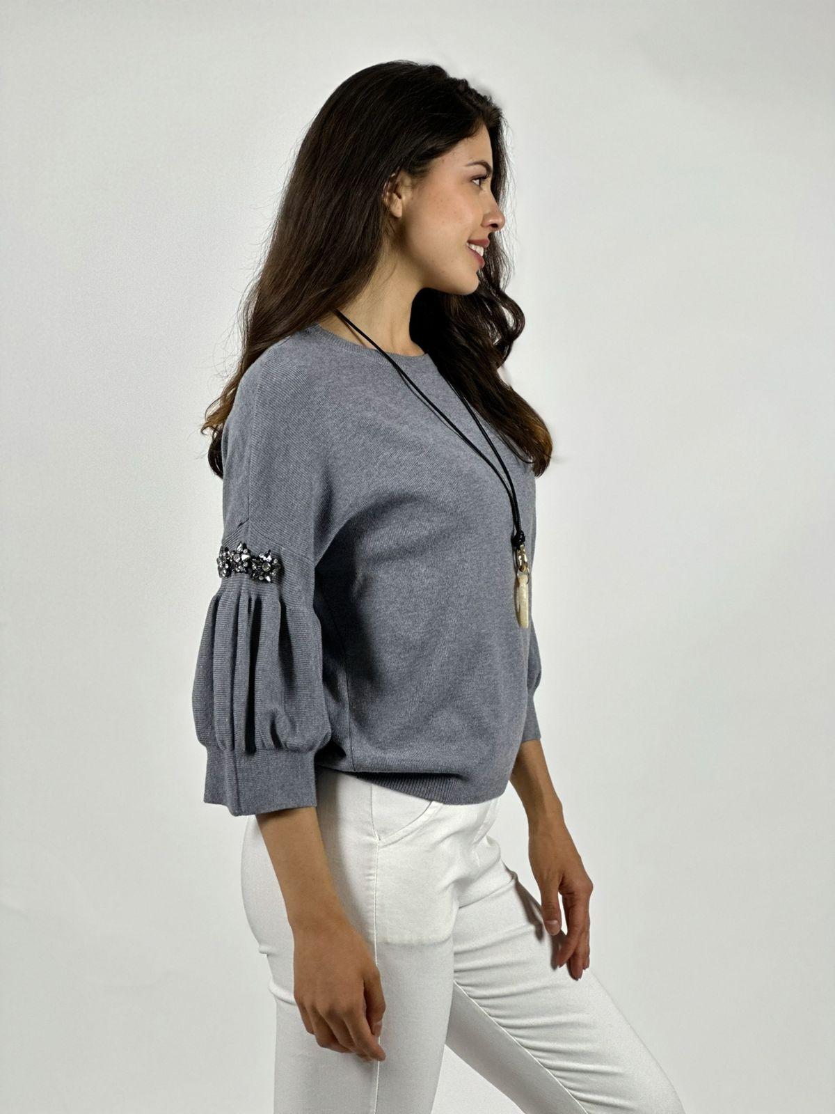 Sweater Spandex Mangas Recogidas Flor