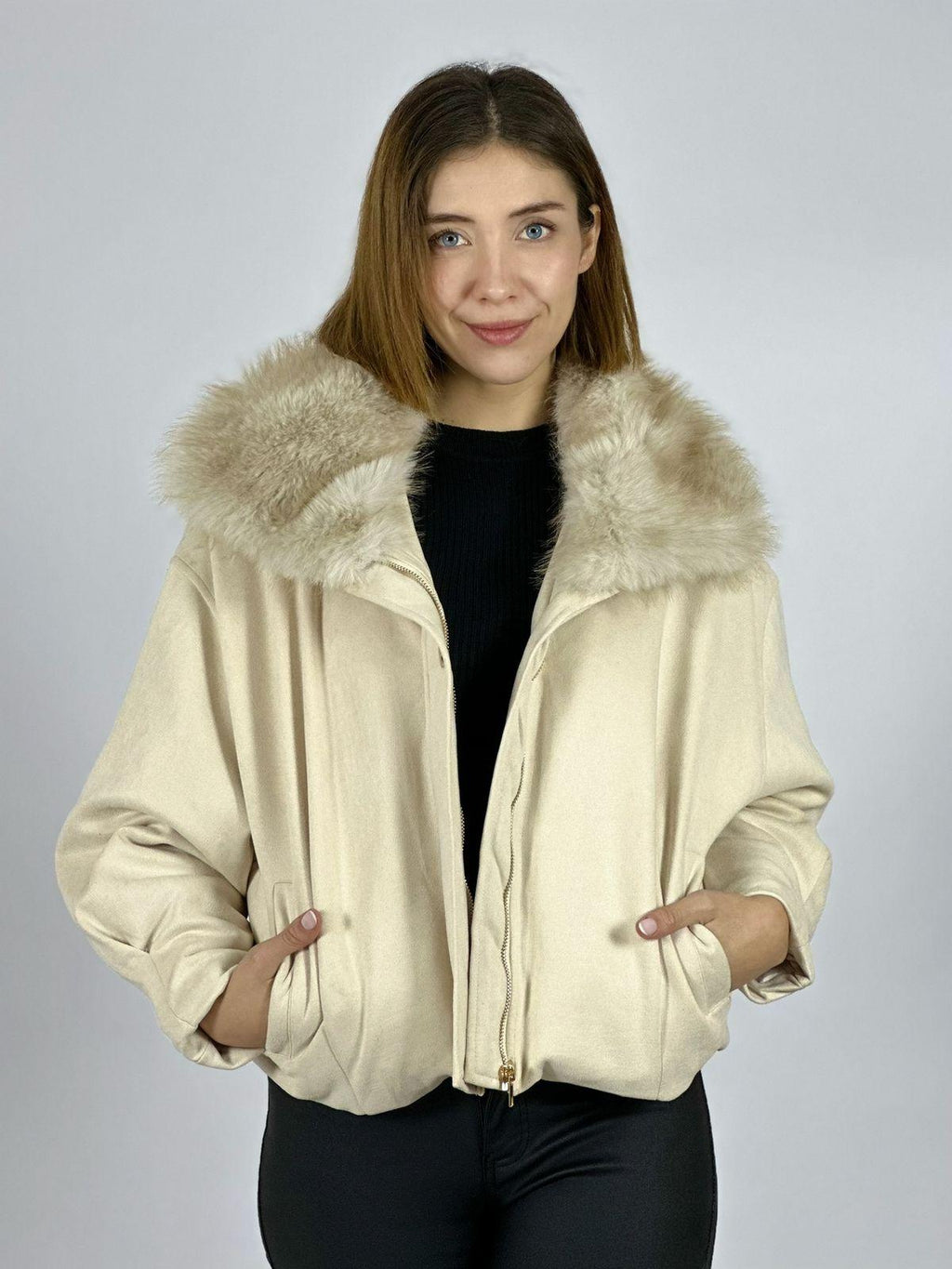 Chaqueta Gamuza Acolchada Cuello Peludo