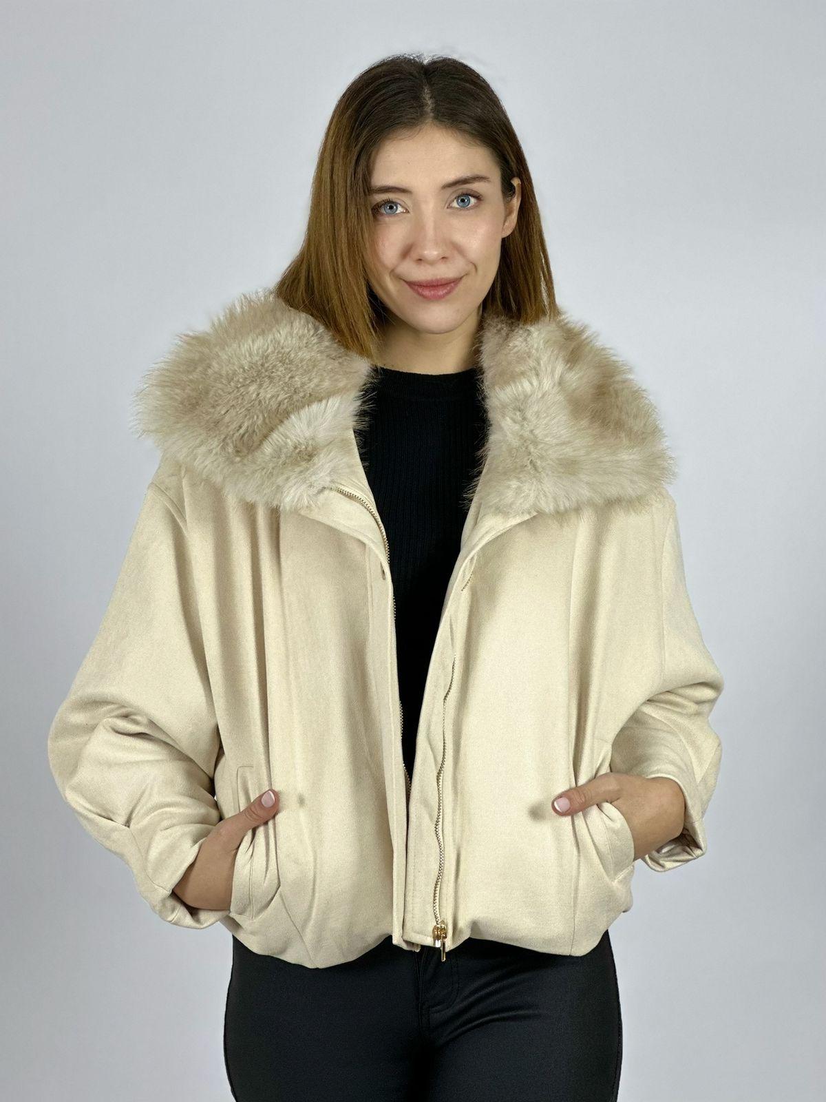 Chaqueta Gamuza Acolchada Cuello Peludo
