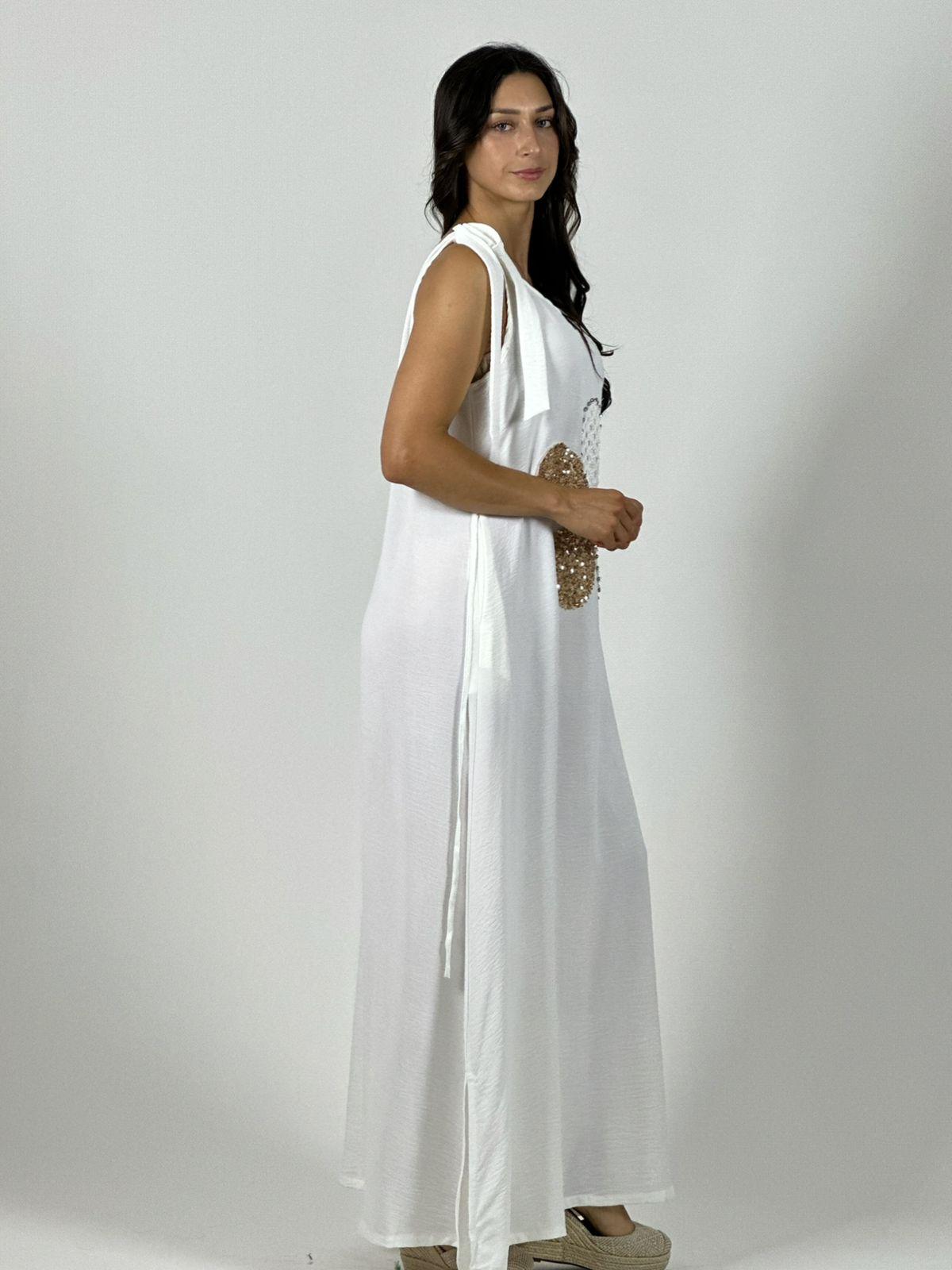 Vestido Lino Flor Brillos