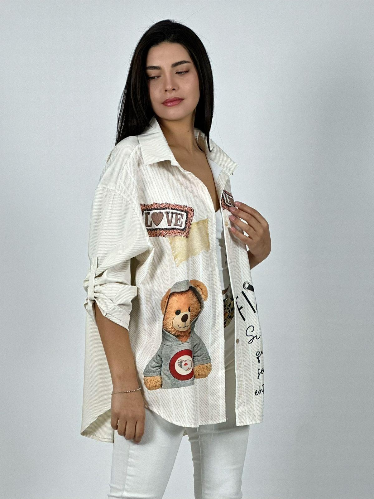 Blusa Lino Estampado Mezclilla Diseño Osito