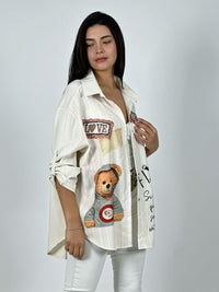 Blusa Lino Estampado Mezclilla Diseño Osito