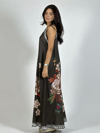 Vestido Satín Con Flores