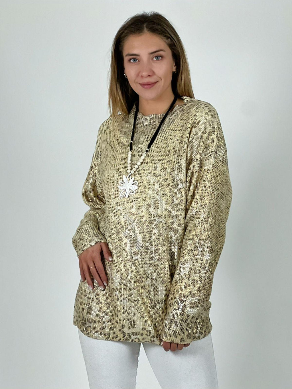 Sweater de Hilo Estampado Print con Brillos