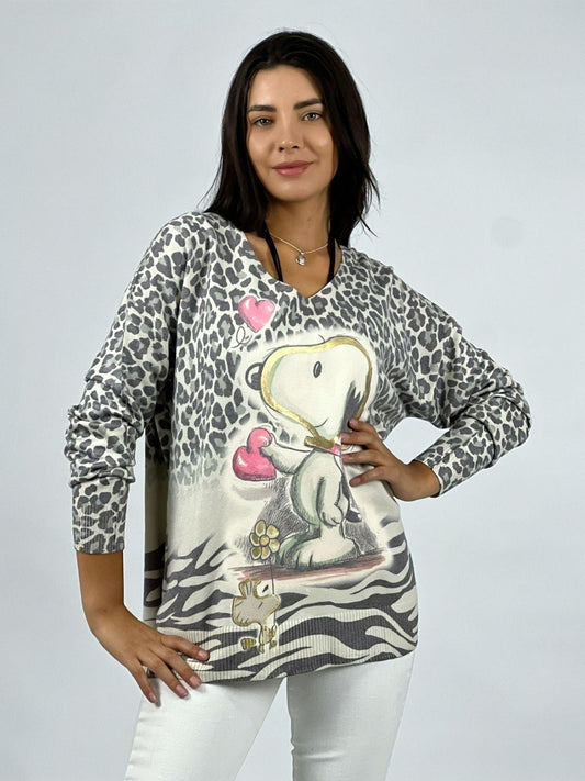 Sweater Spandex Print Con Snoopy Corazones