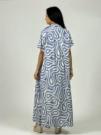 Vestido Viscosa Abotonado Estampado Ondas