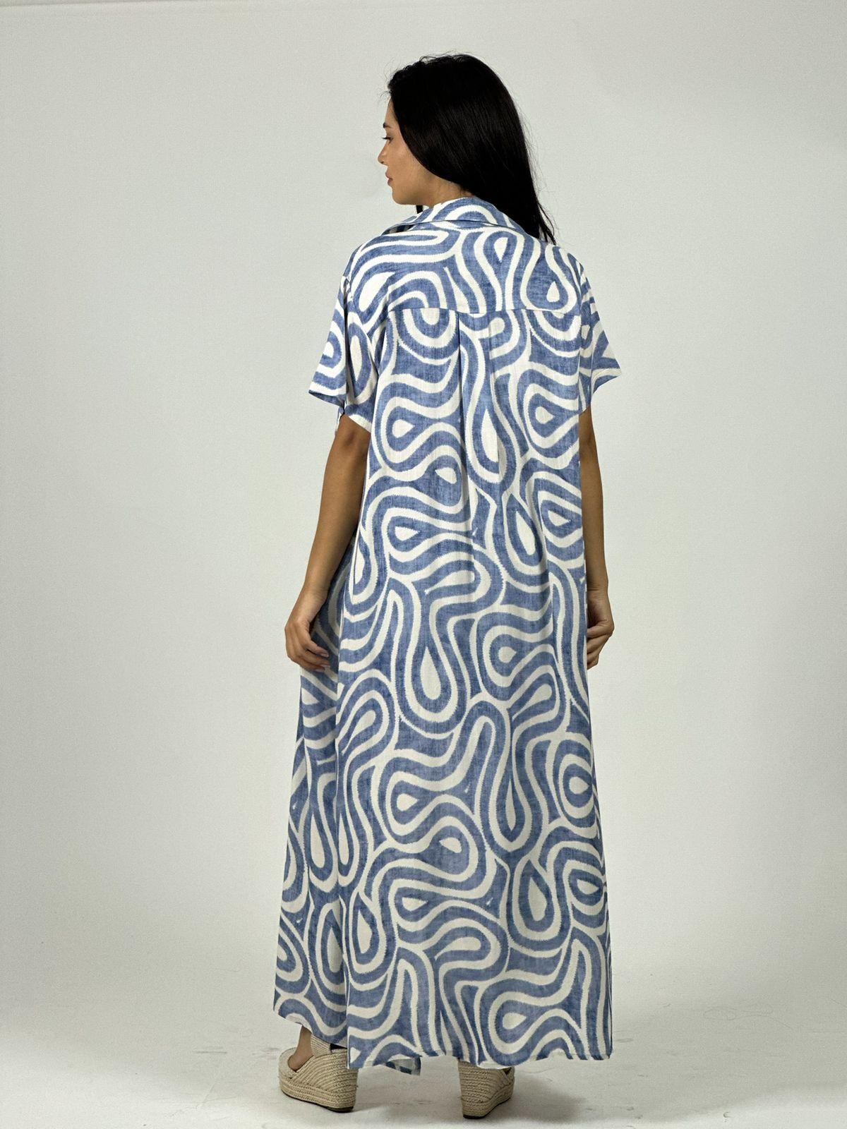 Vestido Viscosa Abotonado Estampado Ondas