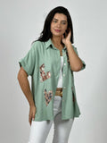 Blusa Crepé Love Print Chic con Brillos