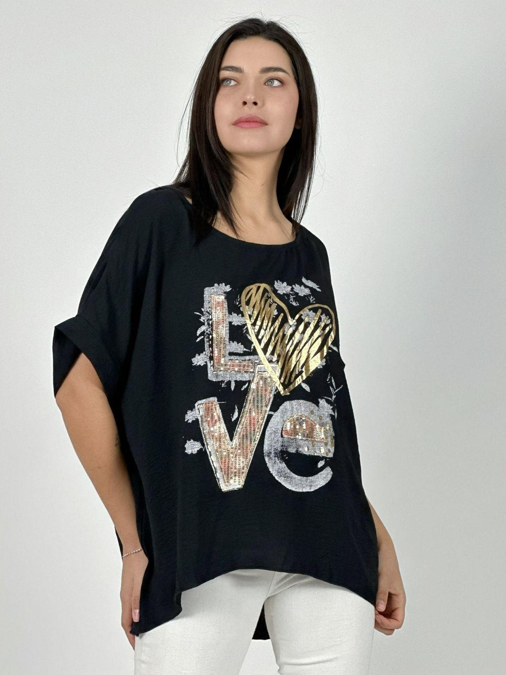 Polera Algodón Love Corazón Brillante