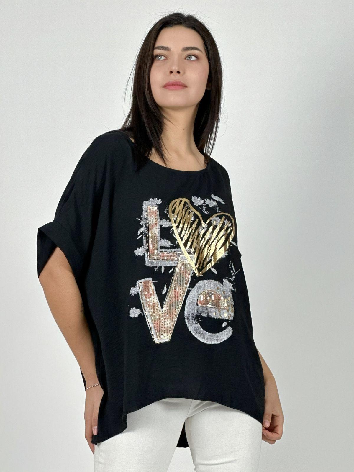 Polera Algodón Love Corazón Brillante