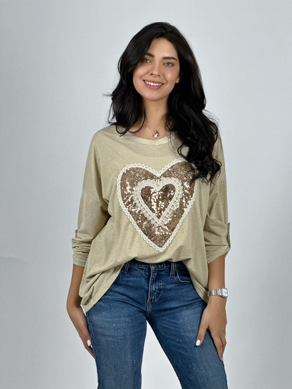 Polera Acetato Corazón Brillante