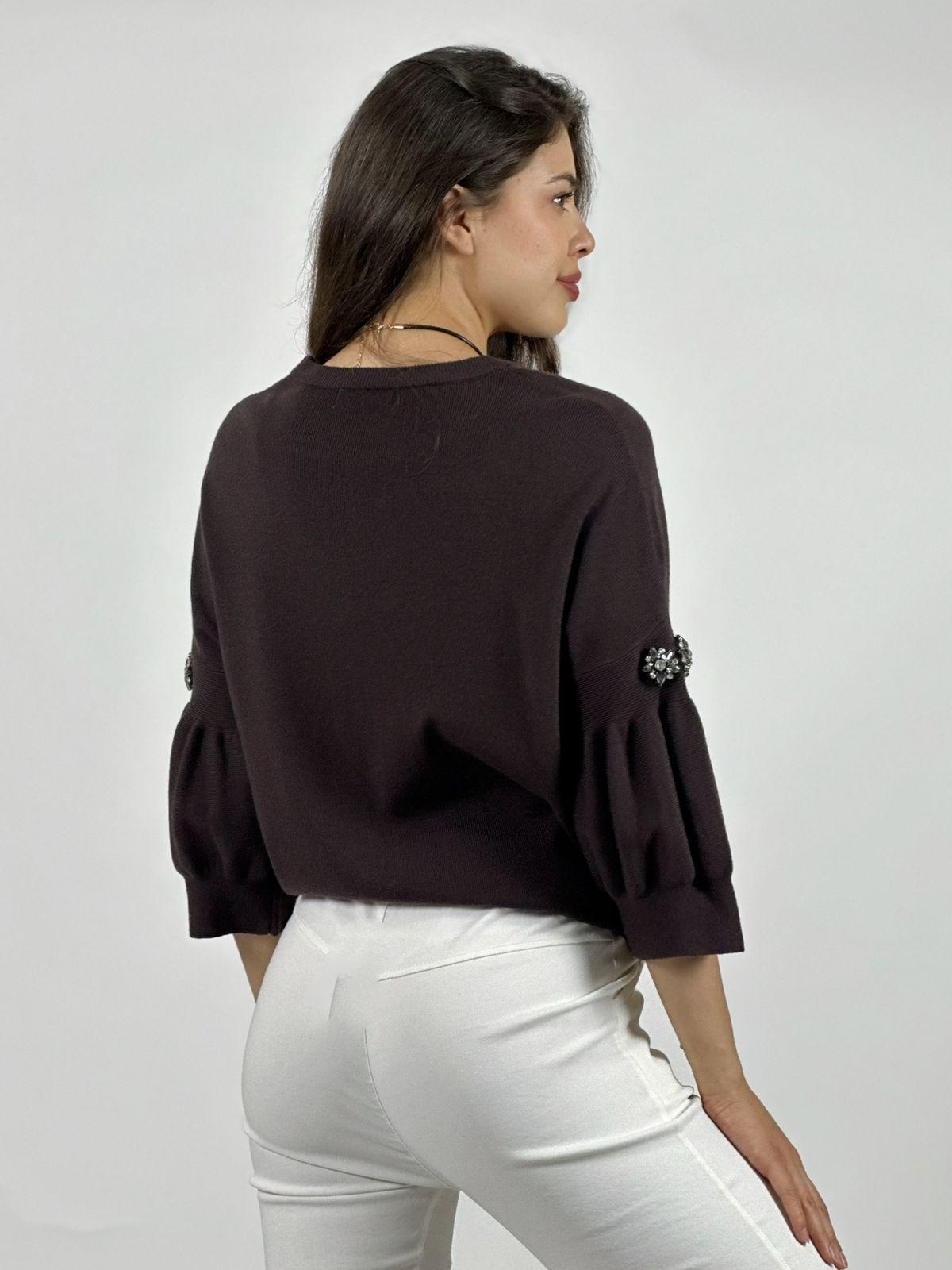 Sweater Spandex Mangas Recogidas Flor