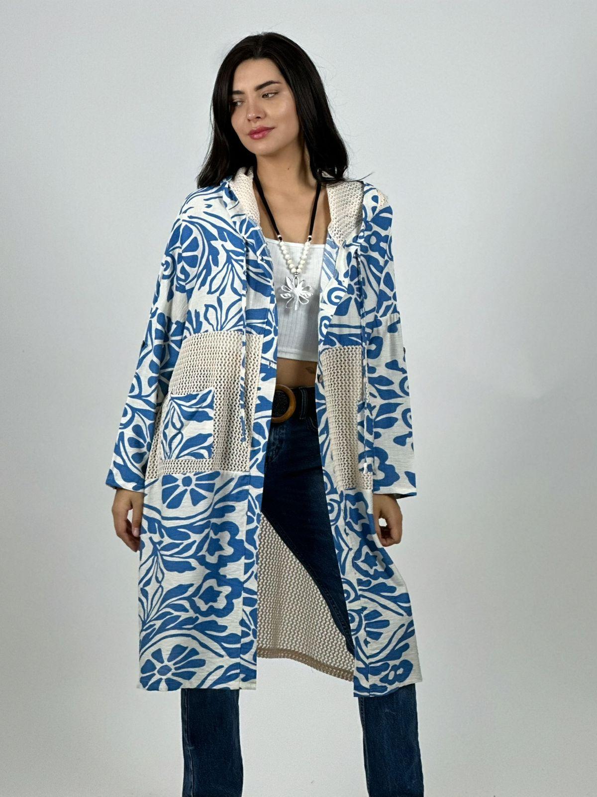 Tapado Lino Tejido con Estampado Hojas