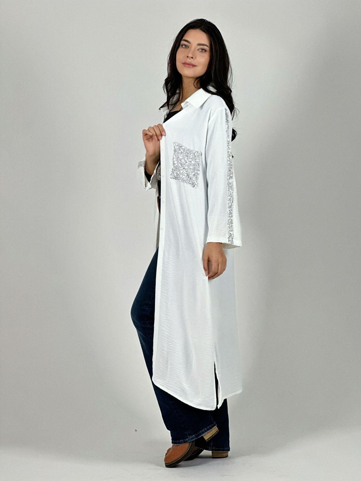 Blusón Camisero Tela Cey Con Detalles Brillantes