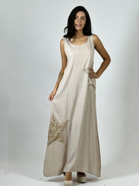 Vestido Lino Estrellas Tejidas con Brillos