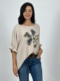 Polera Crepé Flor de Lentejuelas