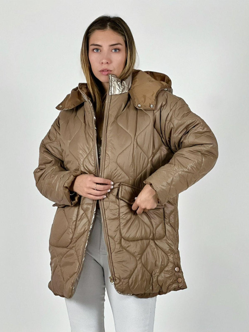 Parka con Capucha Cuello Metalizado