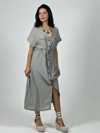 Vestido Abotonado Ajustado en la Cintura