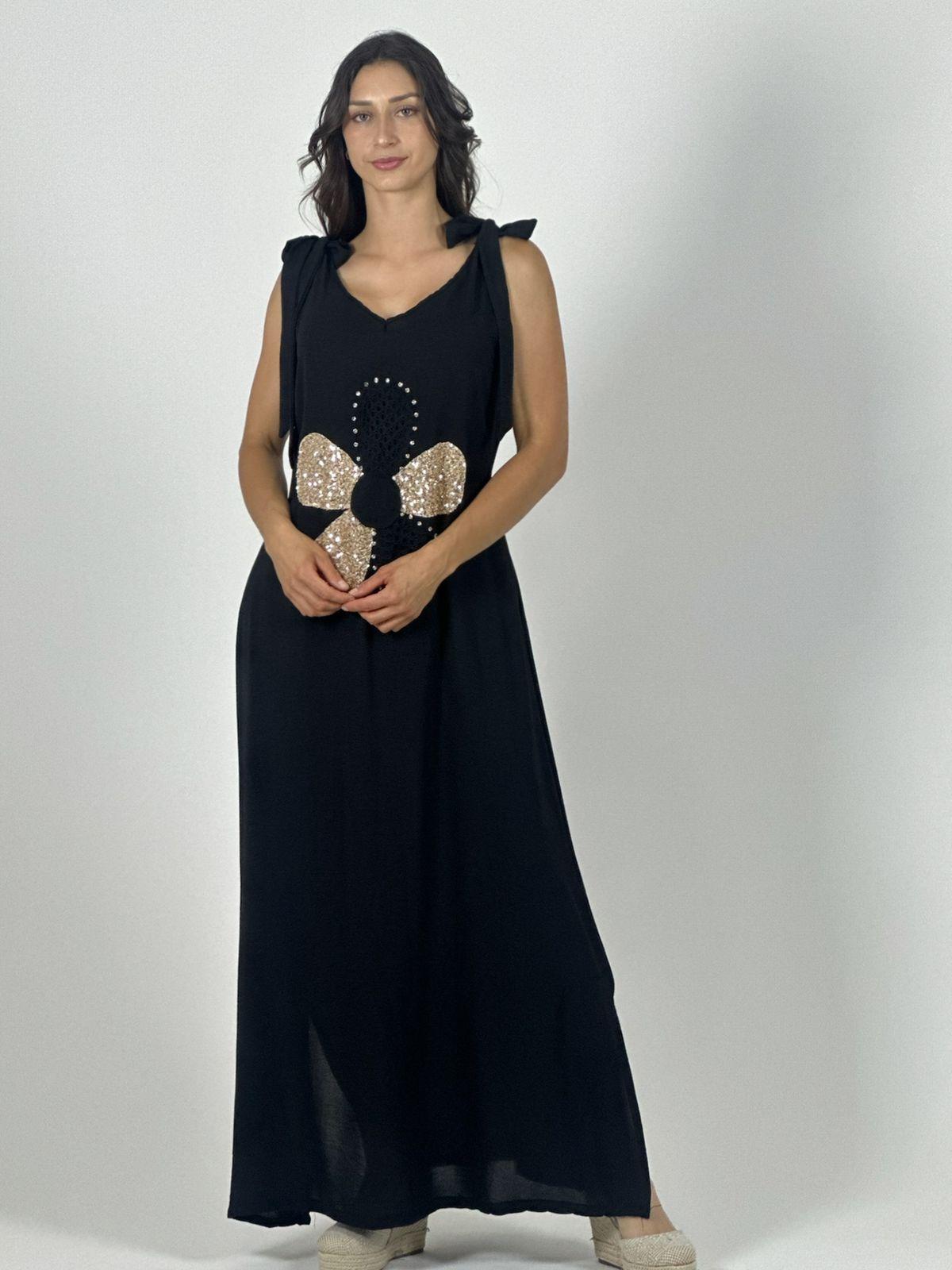 Vestido Lino Flor Brillos