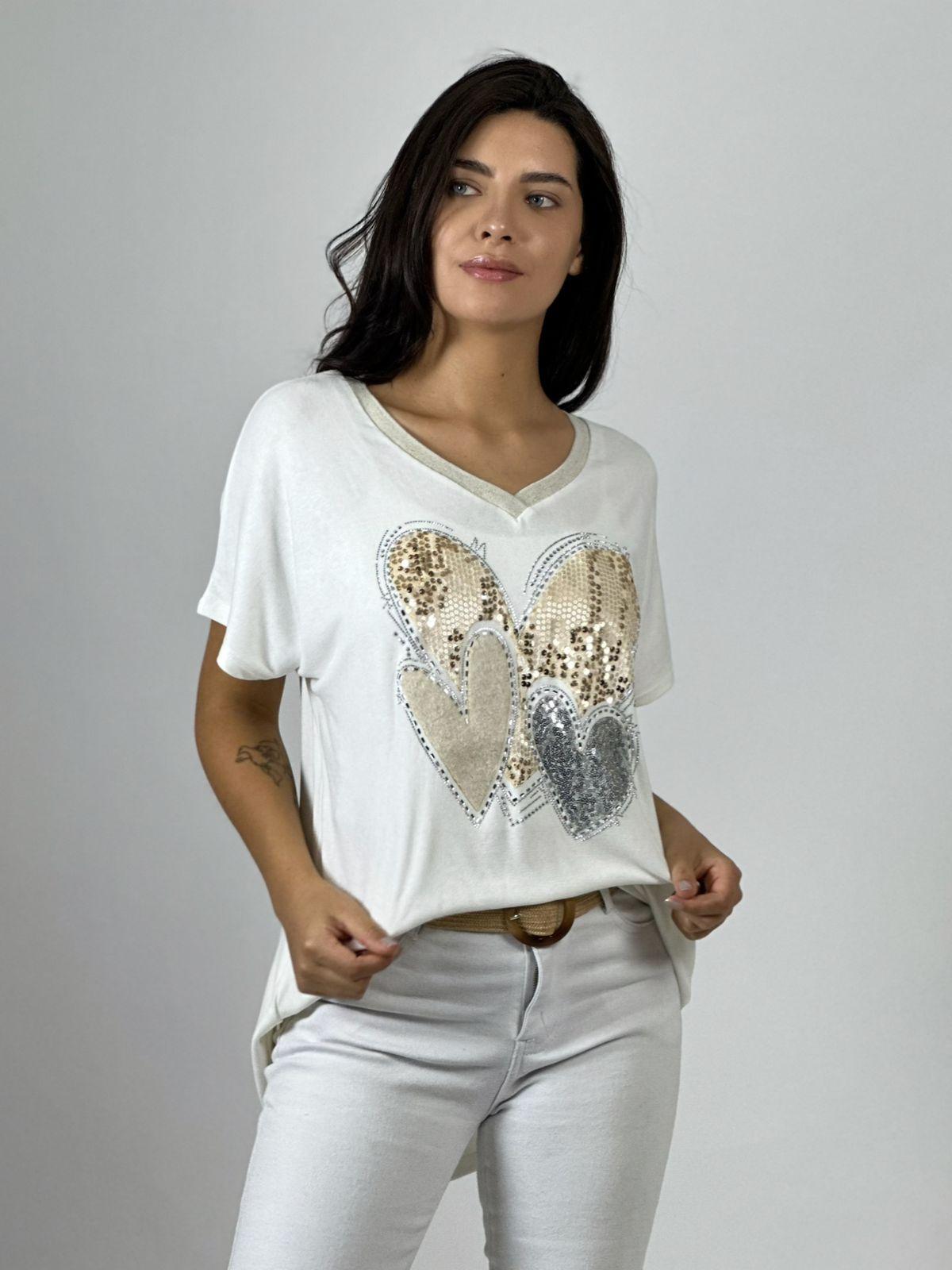 Polera Algodón Corazón Triple