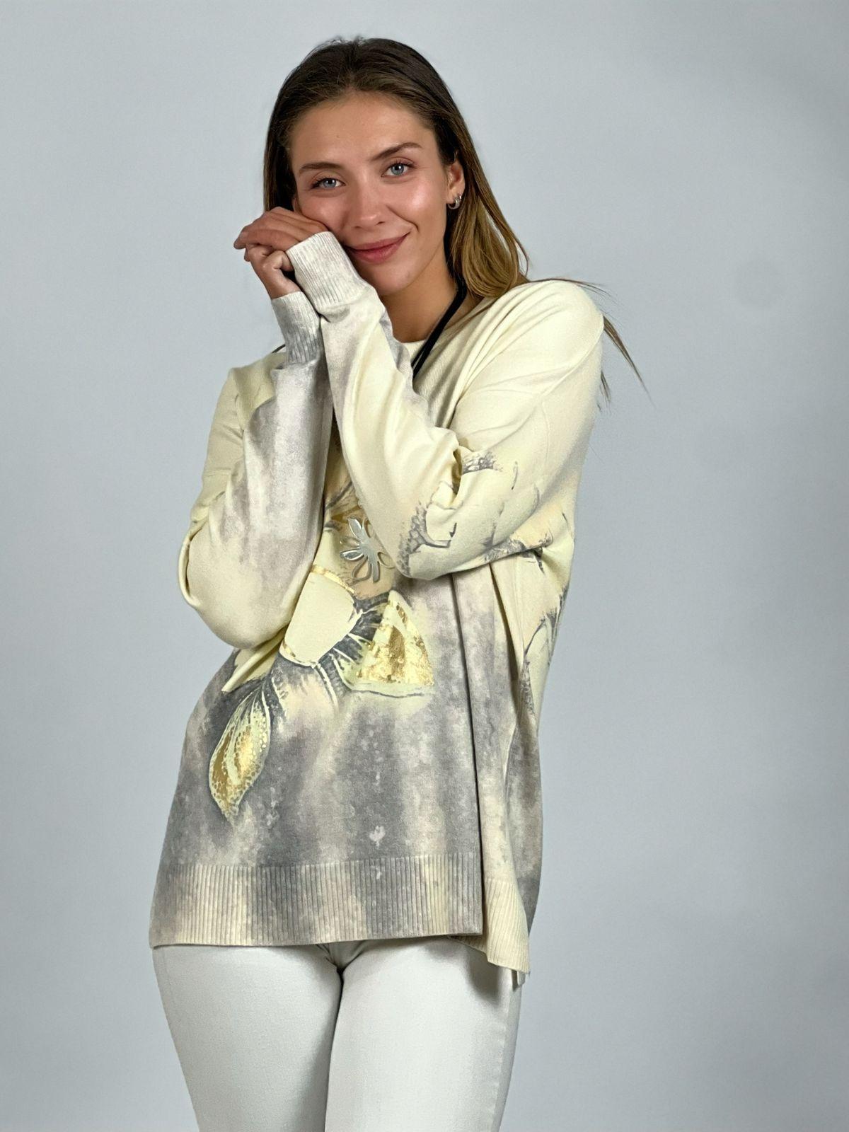 Sweater Spandex Estampado Flor con Brillo