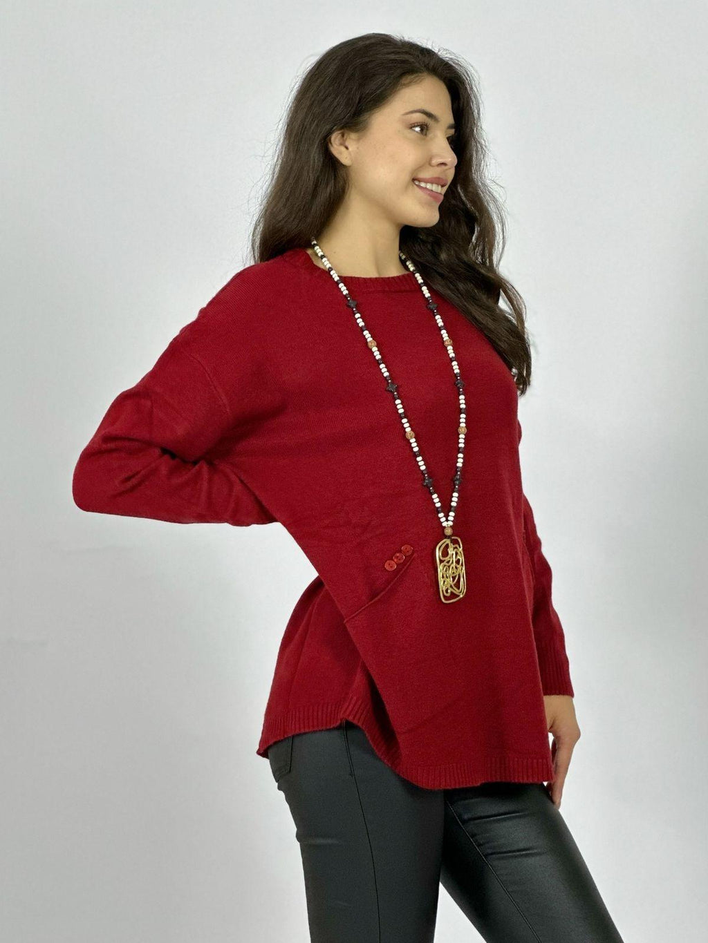 Sweater Spandex Bolsillos Holgado con Botones