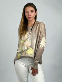 Sweater Spandex Estampado Flor con Brillo