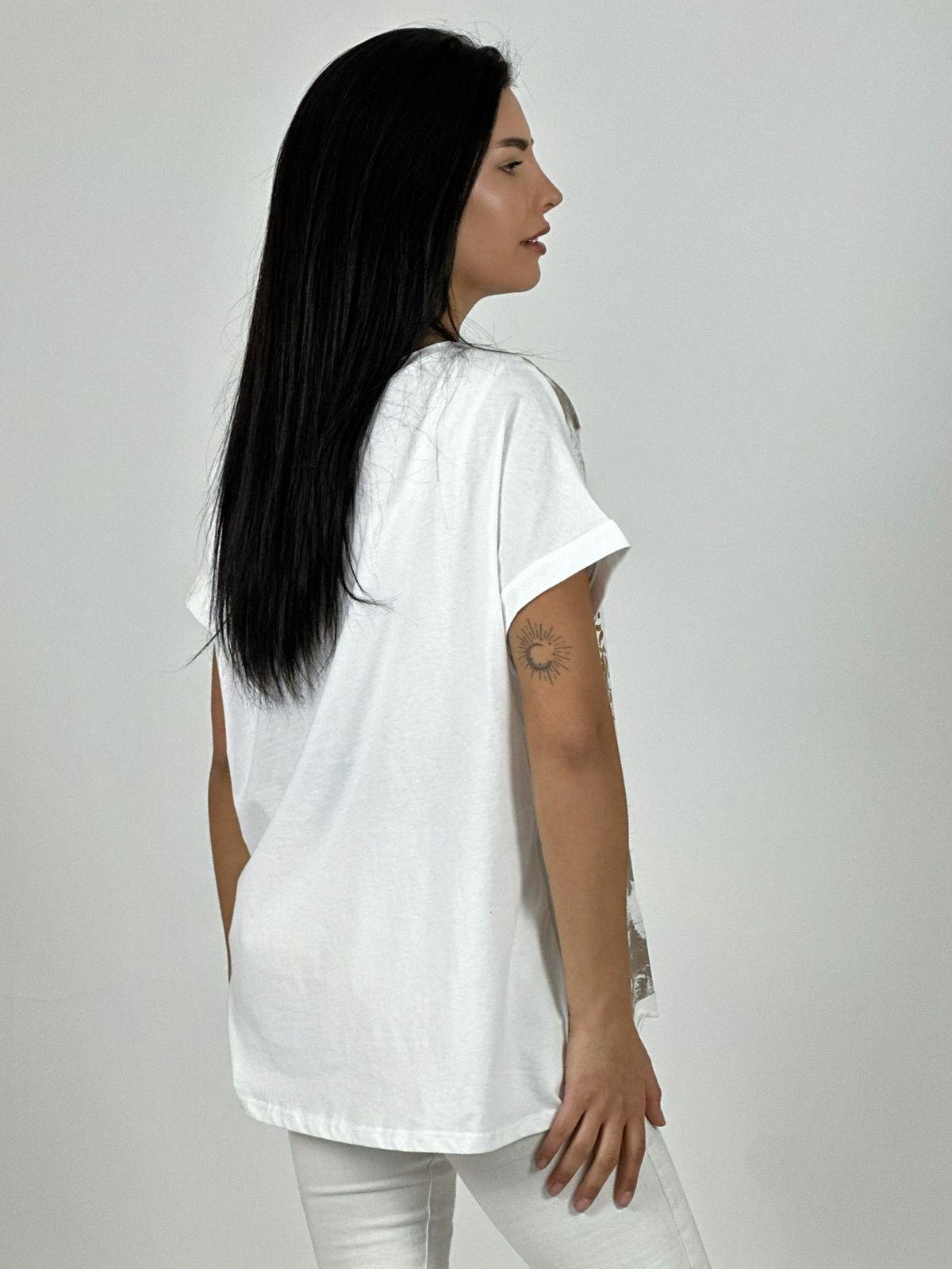 Polera Lino Corazón Brillos y Broderi