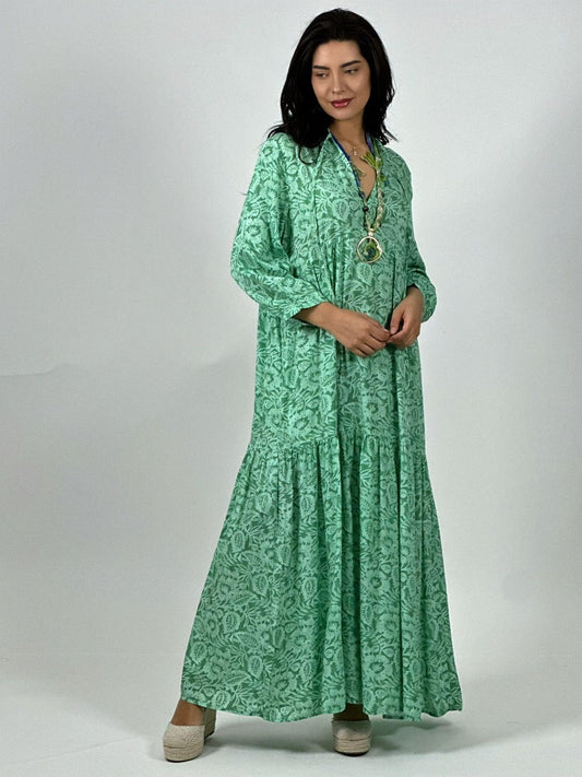 Vestido Boho Viscosa Estampado Hojas