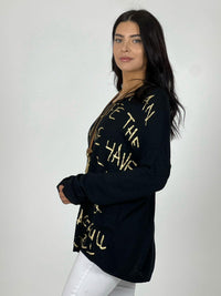 Sweater Spandex Letras Doradas Cuello V