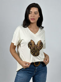 Polera Algodón Minnie Moño con Brillos
