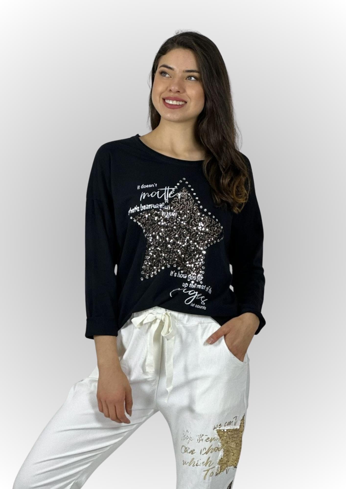 Polerón Algodón Letras Estrella Brillante