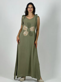 Vestido Lino Flor Brillos