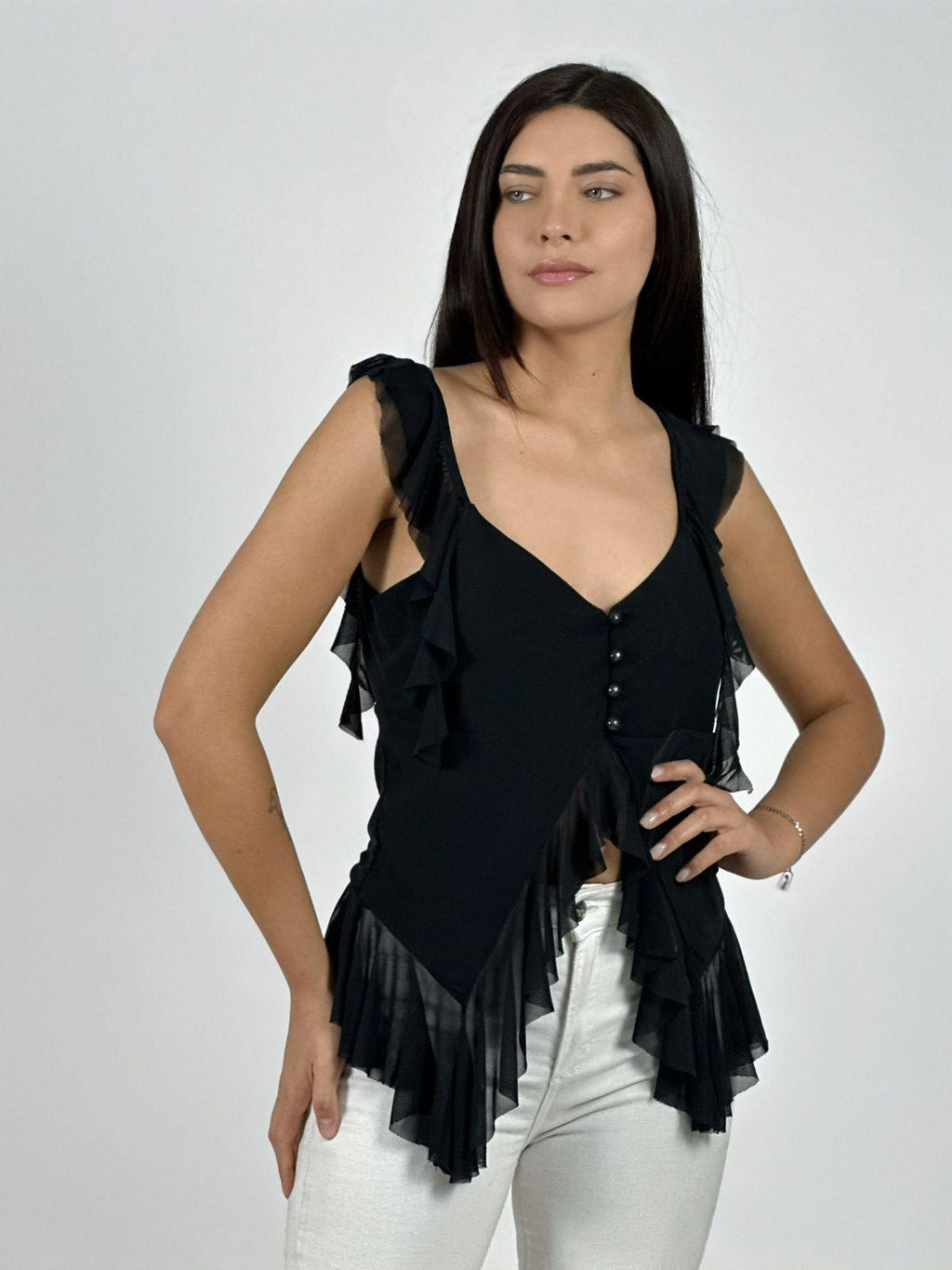 Polera Boho Abotonada con Vuelos